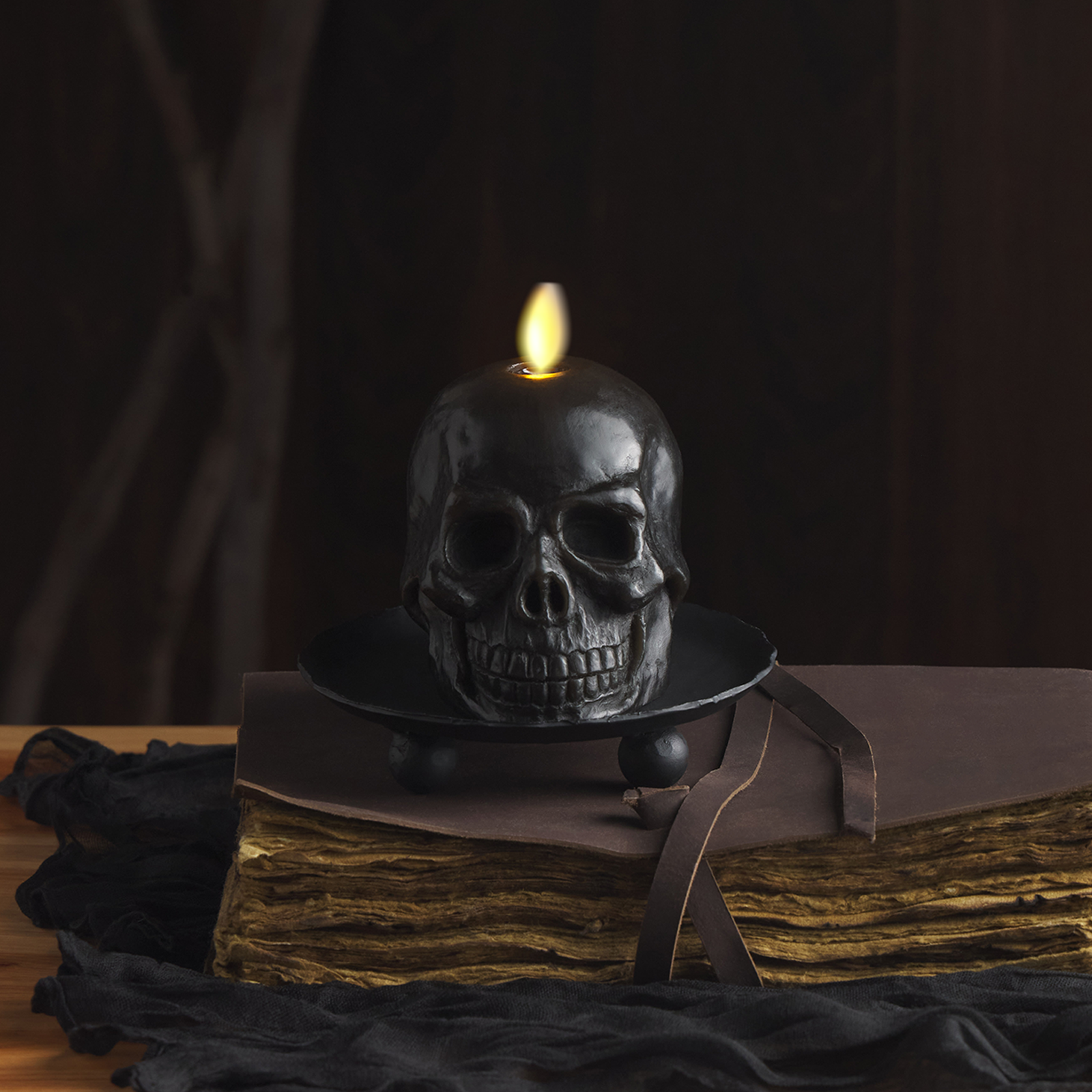 Black Small Flameless Candle Skull