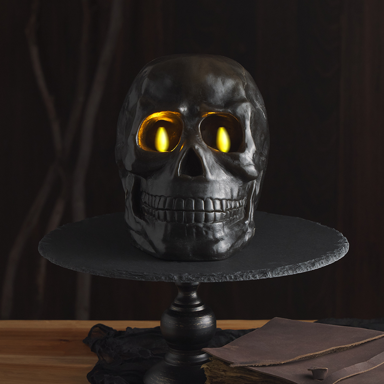 Black Large Flameless Candle Skull