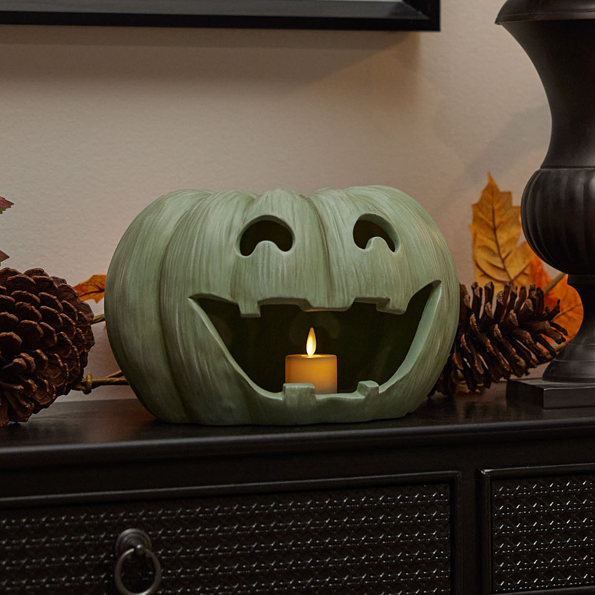 Sage Jack-o'-lantern Pumpkin Tealight Holder