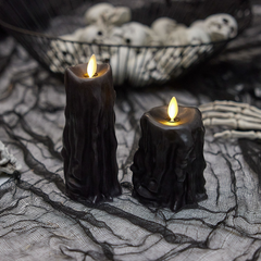 Black Heavy Wax Drip Flameless Candle Slim Pillar