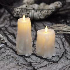 White Heavy Wax Drip Flameless Candle Slim Pillar